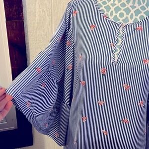 Blue and white stripe top with pops of floral size M